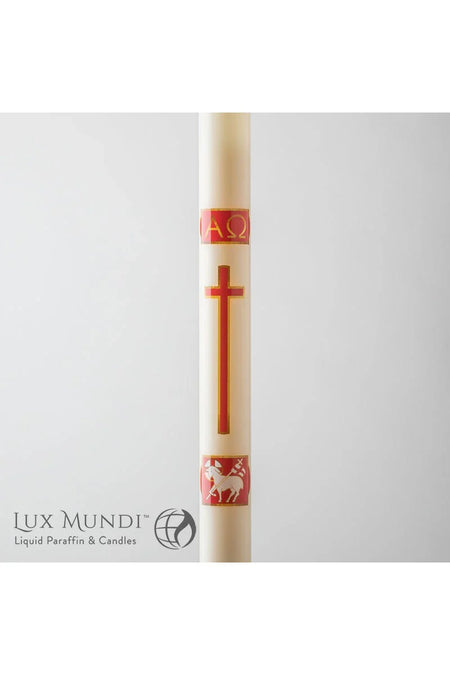 Paschal Candle Lamb of God Design- Refillable, one of the items in the Refillable Lamb of God Paschal Candle with Liquid Paraffin and Wicks. A photograph of the assembled set is pending.