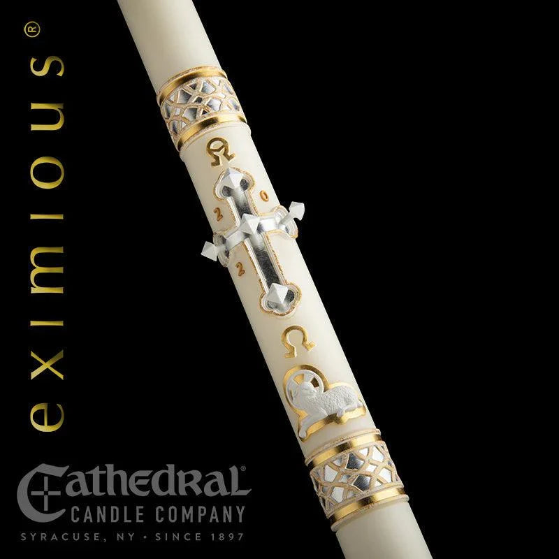 Paschal Candle - Merciful Lamb, one of the items in the Merciful Lamb Paschal Candle with Matching Side Altar Candles. A photograph of the assembled set is pending.