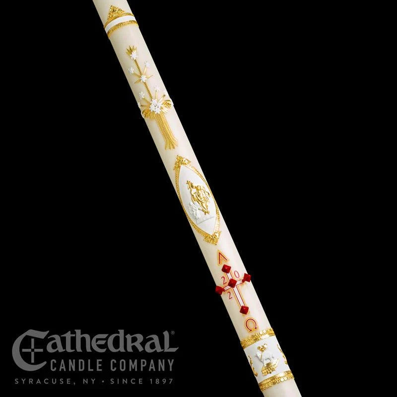 Paschal Candle - Ornamented, one of the items in the Ornamented Paschal Candle with Matching Side Altar Candles. A photograph of the assembled set is pending.