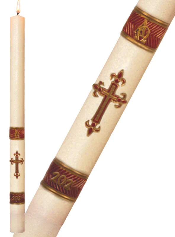 Paschal Candle - Red Fleur de Lis, one of the items in the Red Fleur de Lis Paschal Candle with Matching Side Altar Candles. A photograph of the assembled set is pending.