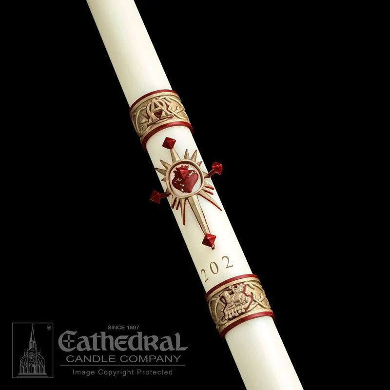 Paschal Candle - Sacred Heart, one of the items in the Sacred Heart Paschal Candle with Matching Side Altar Candles. A photograph of the assembled set is pending.