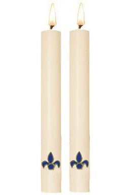Paschal Side Candles - Blue Fleur De Lis Sold As Pair