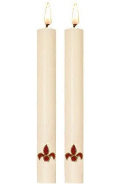 Paschal Side Candles - Red Fleur De Lis Sold As Pair