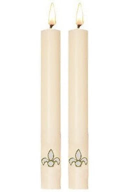 Paschal Side Candles - White Fleur De Lis Sold As Pair