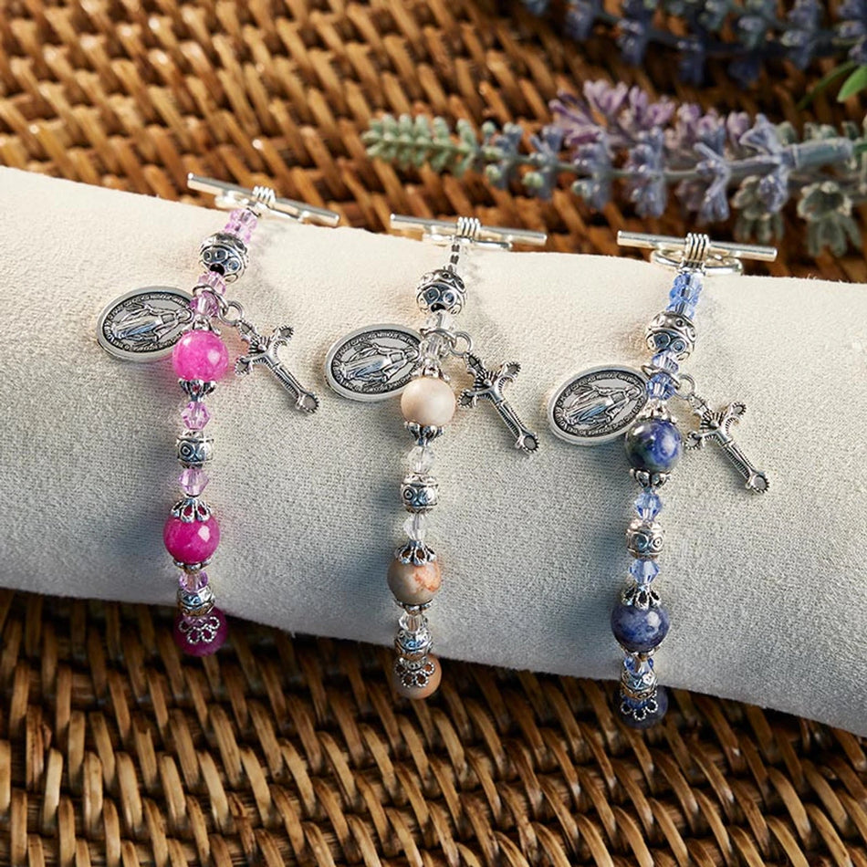 Garnet Madonna del Parto Rosary Bracelet by Catholic Brands, product view 2