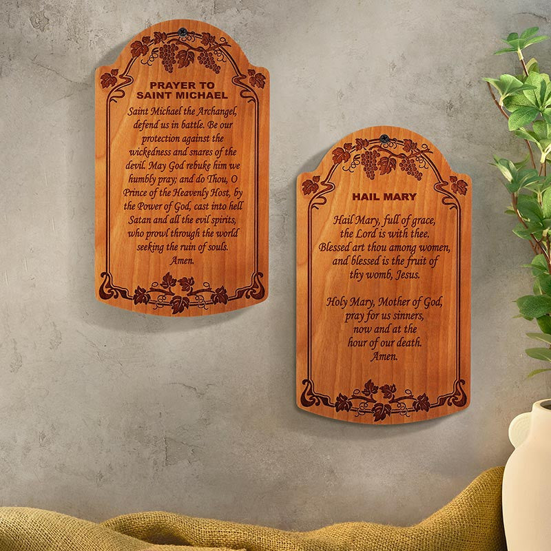 7" Prayer to St. Michael Carved Wood Plaque