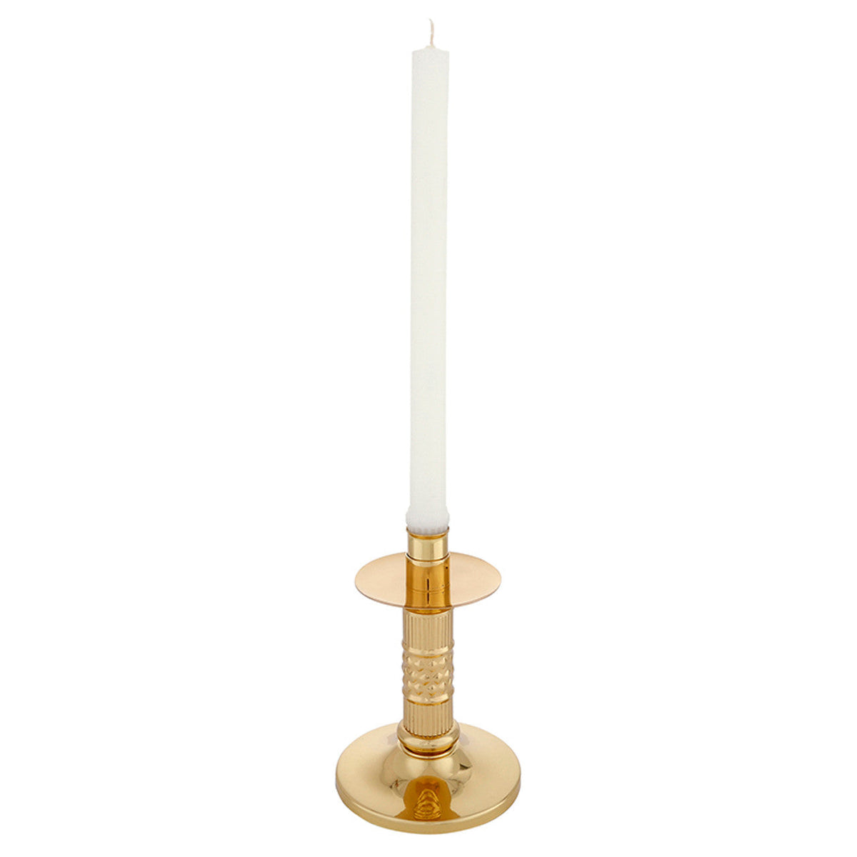 Sudbury Round Base Brass 6-1/2" Tall Altar Candle Stick - Pack of 2, one of the items in the Altar Candle Stick (Pair) - Round Base with 7/8-Inch Beeswax Candles and Followers. A photograph of the assembled set is pending.