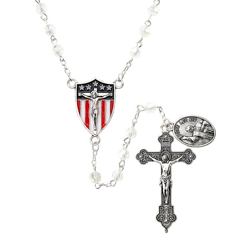 Pope Leo XIV Fire-Polished Glass Rosary