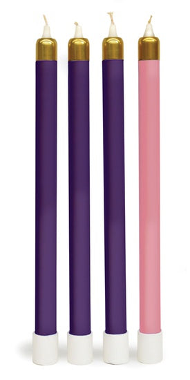 11" x 7/8" Advent Wreath Tube Candles - 3 Purple, 1 Pink & 1 White.