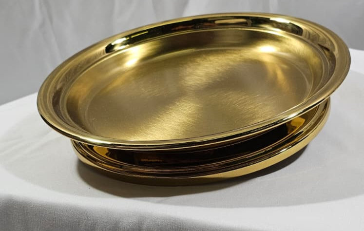 Highly Polished Solid Brass Self-Stacking Bread Plate by Sudbury Brass