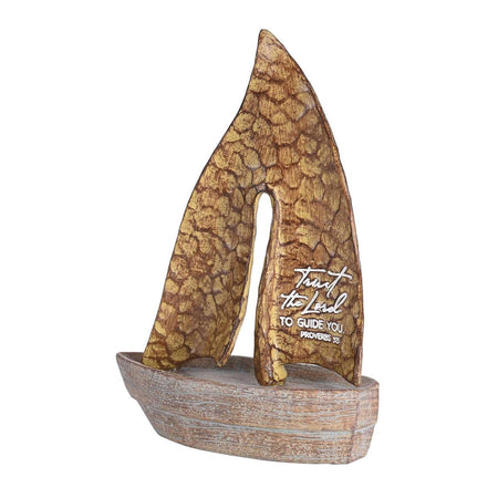 Trust The Lord to Guide You Proverbs 3:5 Golden Brown Resin Sailboat by Dicksons, product view 2