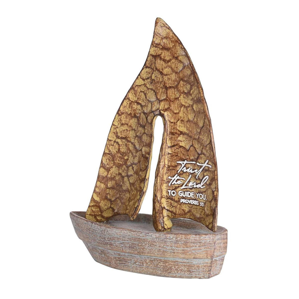 Trust The Lord to Guide You Proverbs 3:5 Golden Brown Resin Sailboat by Dicksons, product view 2