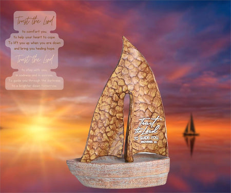 Trust The Lord to Guide You Proverbs 3:5 Golden Brown Resin Sailboat by Dicksons, product view 5