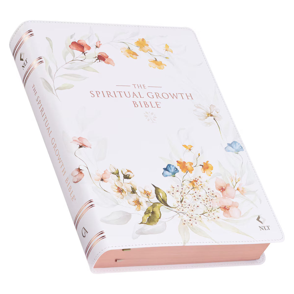 Pearlized White Floral Faux Leather Spiritual Growth Bible