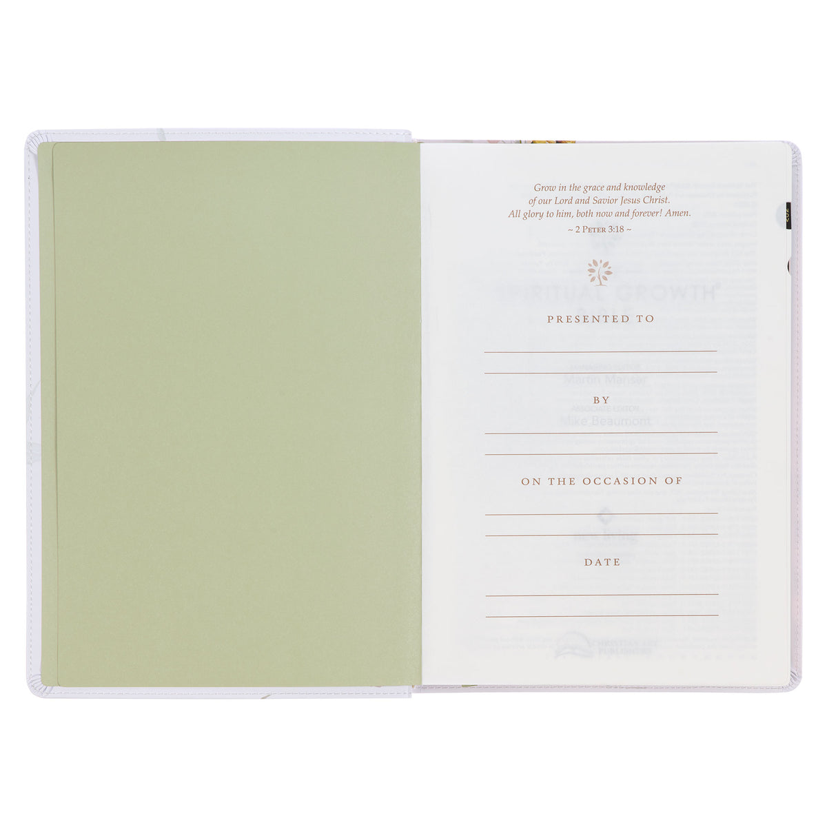 Pearlized White Floral Faux Leather Spiritual Growth Bible by Christian Art Gifts, product view 5