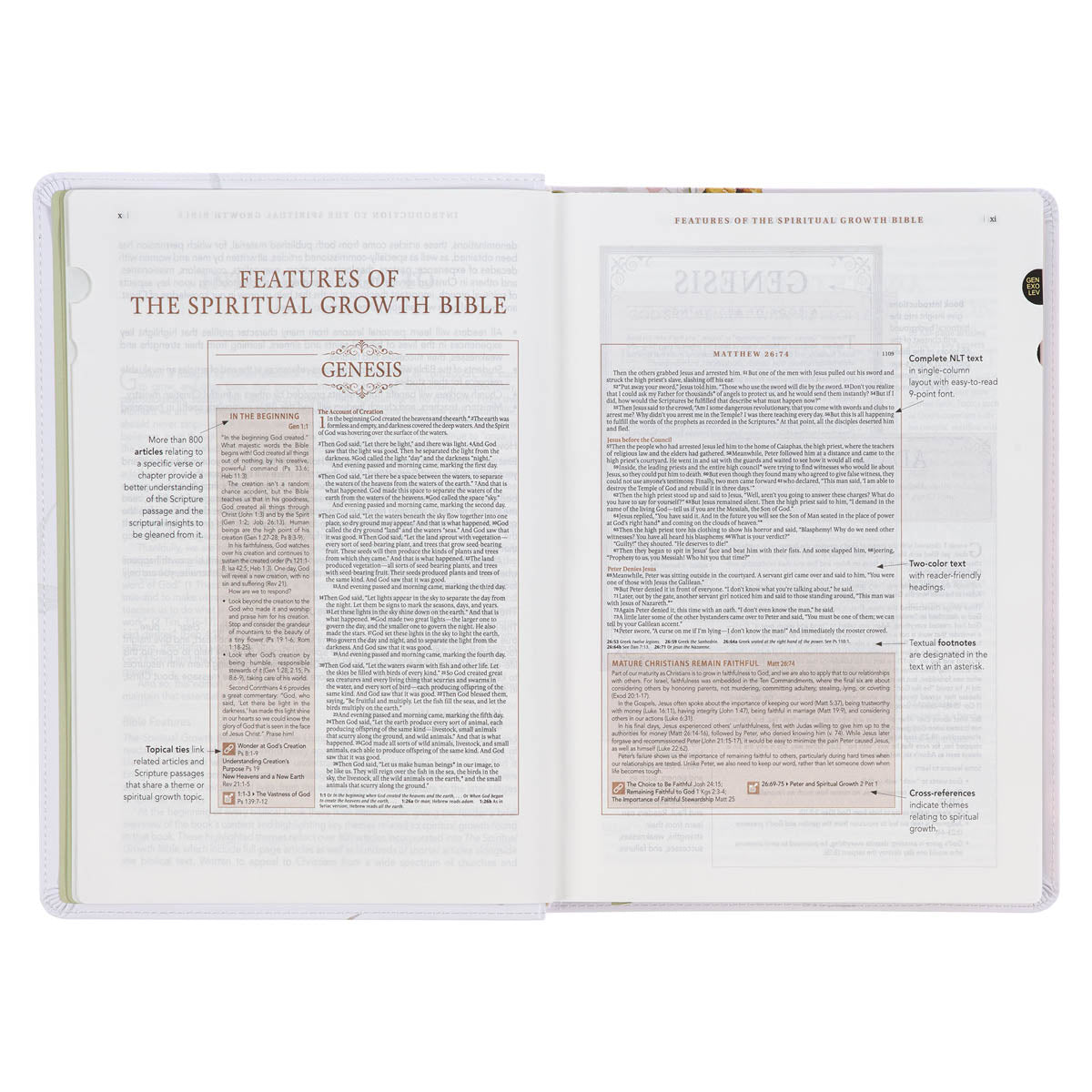 Pearlized White Floral Faux Leather Spiritual Growth Bible by Christian Art Gifts, product view 6