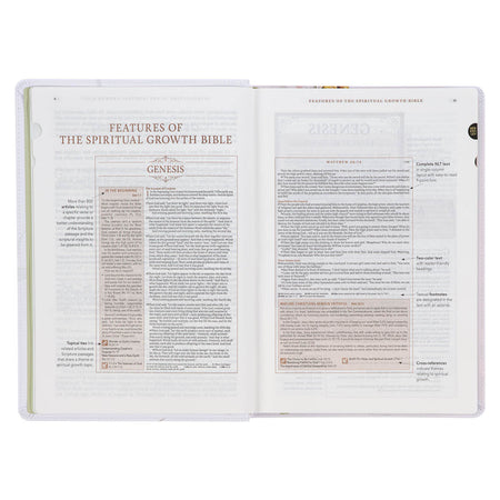 Pearlized White Floral Faux Leather Spiritual Growth Bible by Christian Art Gifts, product view 6