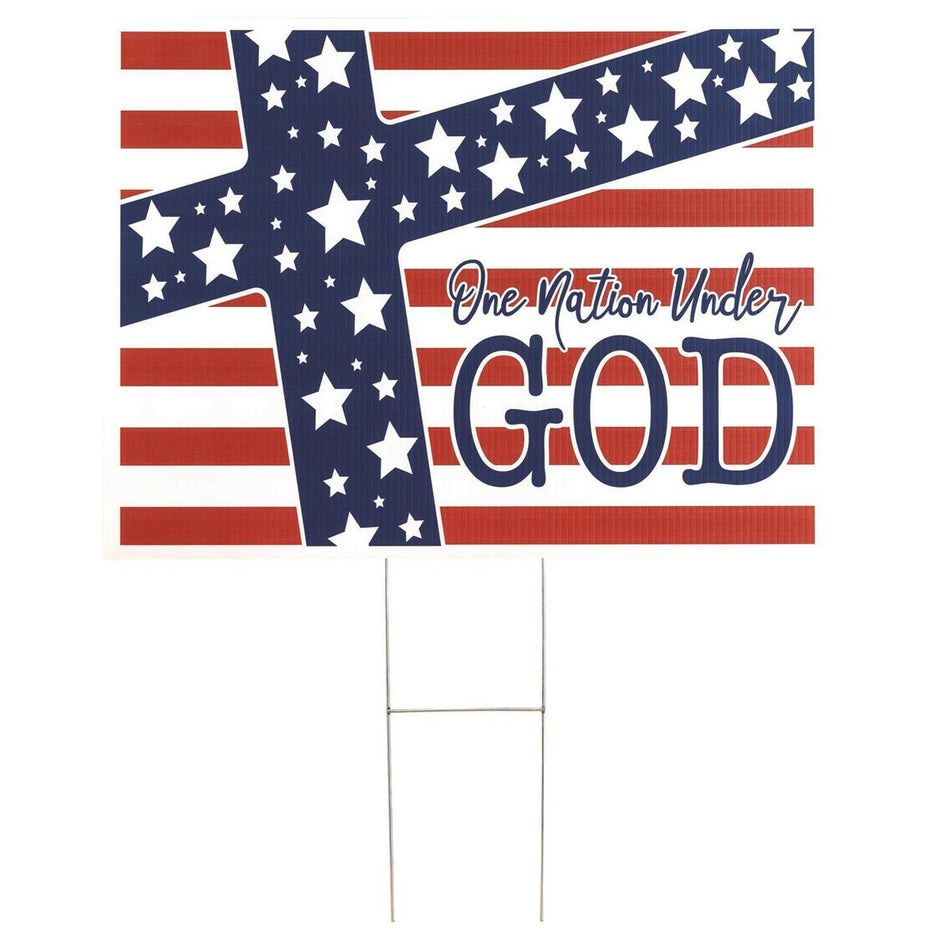 One Nation Under Red White Blue Cross 24 x 18 PVC Decorative Outdoor Yard Lawn by Dicksons