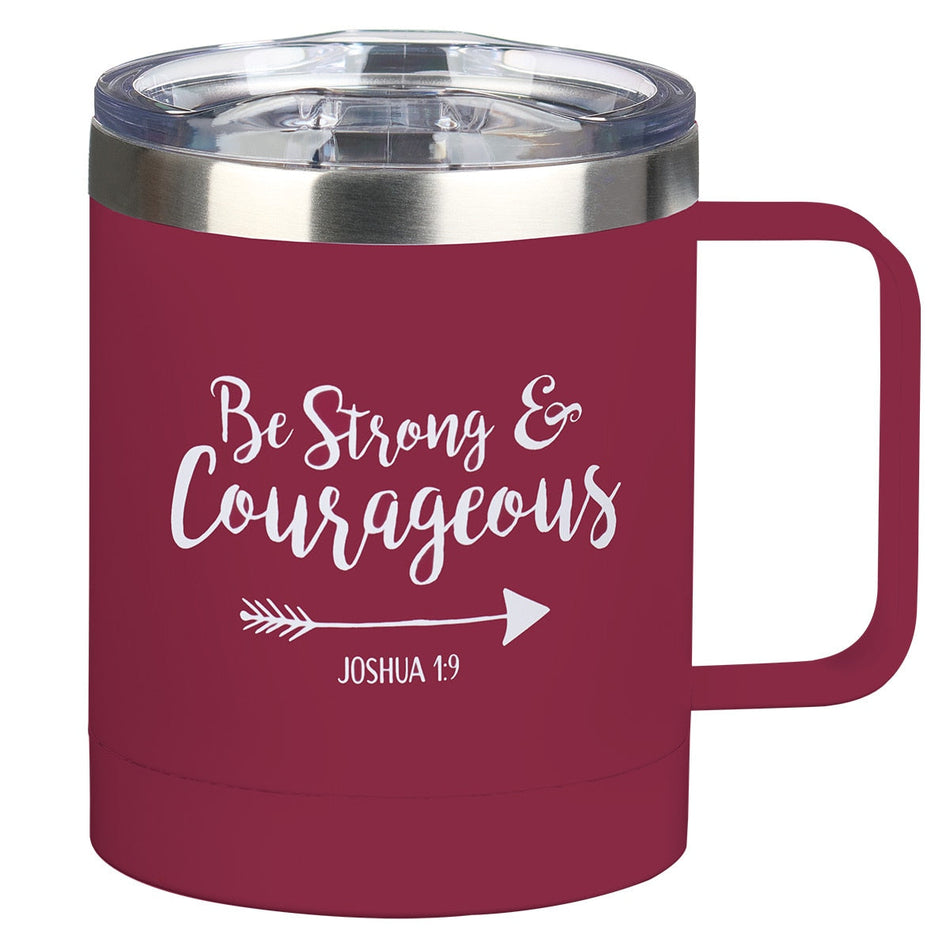 Be Strong & Courageous Very Berry Camp-style Stainless Steel Mug - Joshua 1:9 by Christian Art Gifts