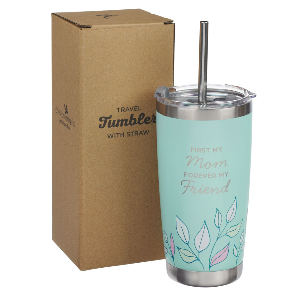 Forever My Friend Green Stainless Steel Travel Tumbler with Straw - Isaiah 62:4 by Christian Art Gifts, product view 2