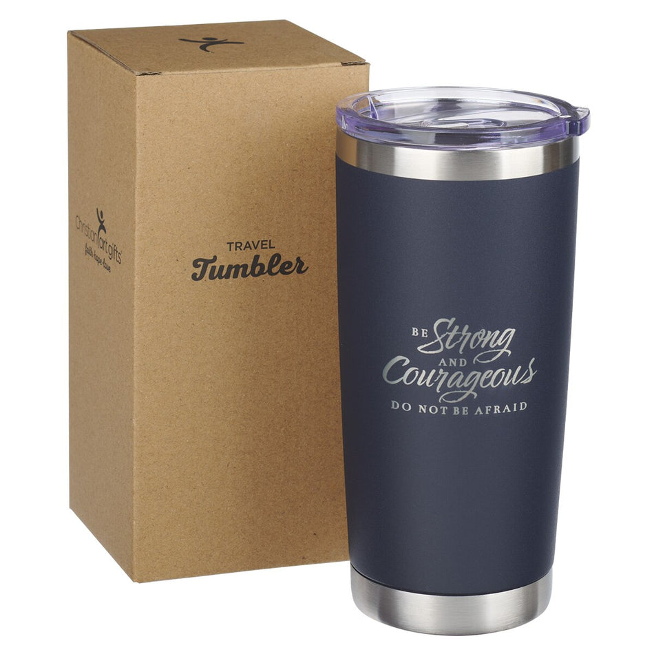 Be Strong and Courageous Navy Stainless Steel Travel Tumbler - Joshua 1:9 by Christian Art Gifts, product view 2