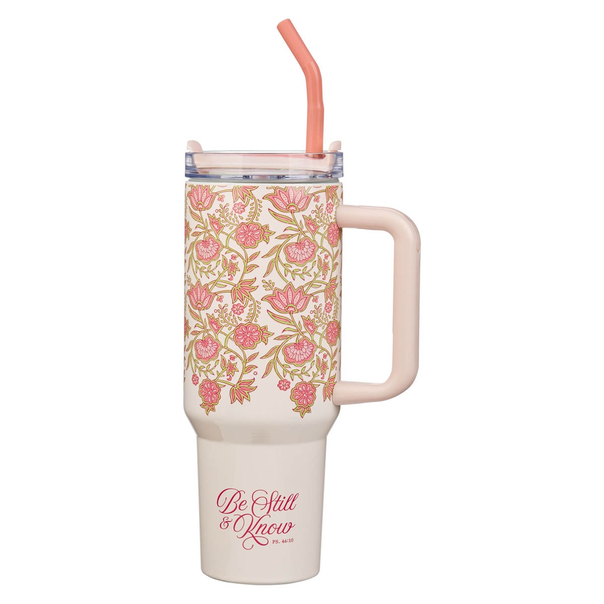Be Still and Know Pink Spring Floral 40 Oz Tumbler with Straw - Psalm 46:10 by Christian Art Gifts