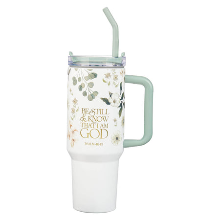 Be Still Teal Meadow 40 Oz Tumbler with Straw - Psalm 46:10 by Christian Art Gifts