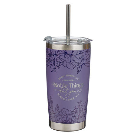 Noble Things Lavender Floral Stainless Steel Tumbler - Proverbs 31:29 by Christian Art Gifts