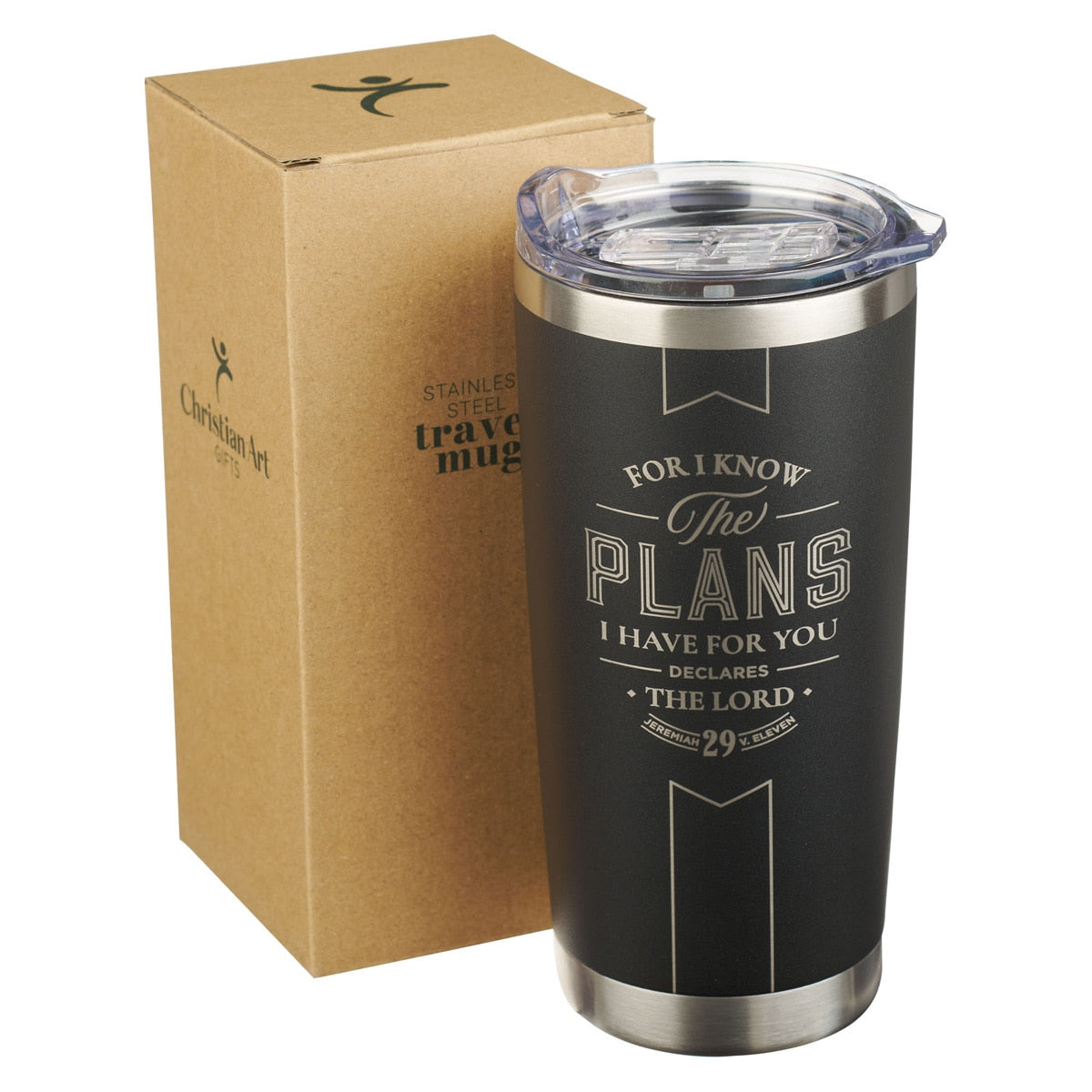 The Plans Black Stainless Steel Travel Tumbler - Jeremiah 29:11 by Christian Art Gifts, product view 4
