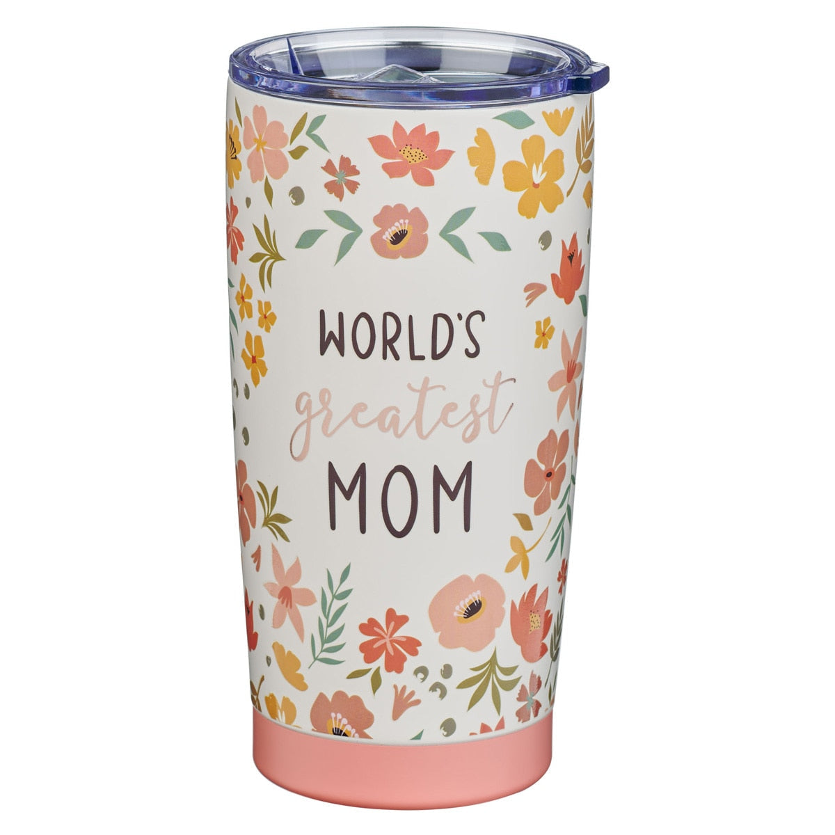 World's Greatest Mom Peach Floral Stainless Steel Travel Tumbler by Christian Art Gifts