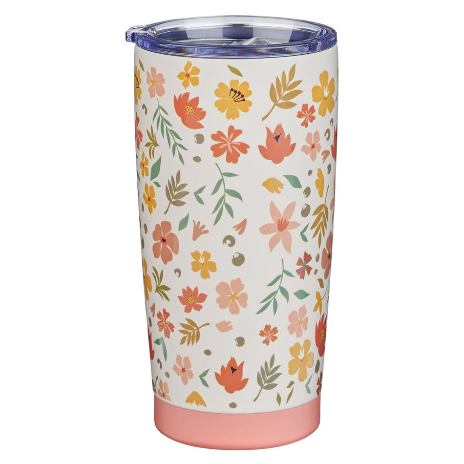 World's Greatest Mom Peach Floral Stainless Steel Travel Tumbler by Christian Art Gifts, product view 2