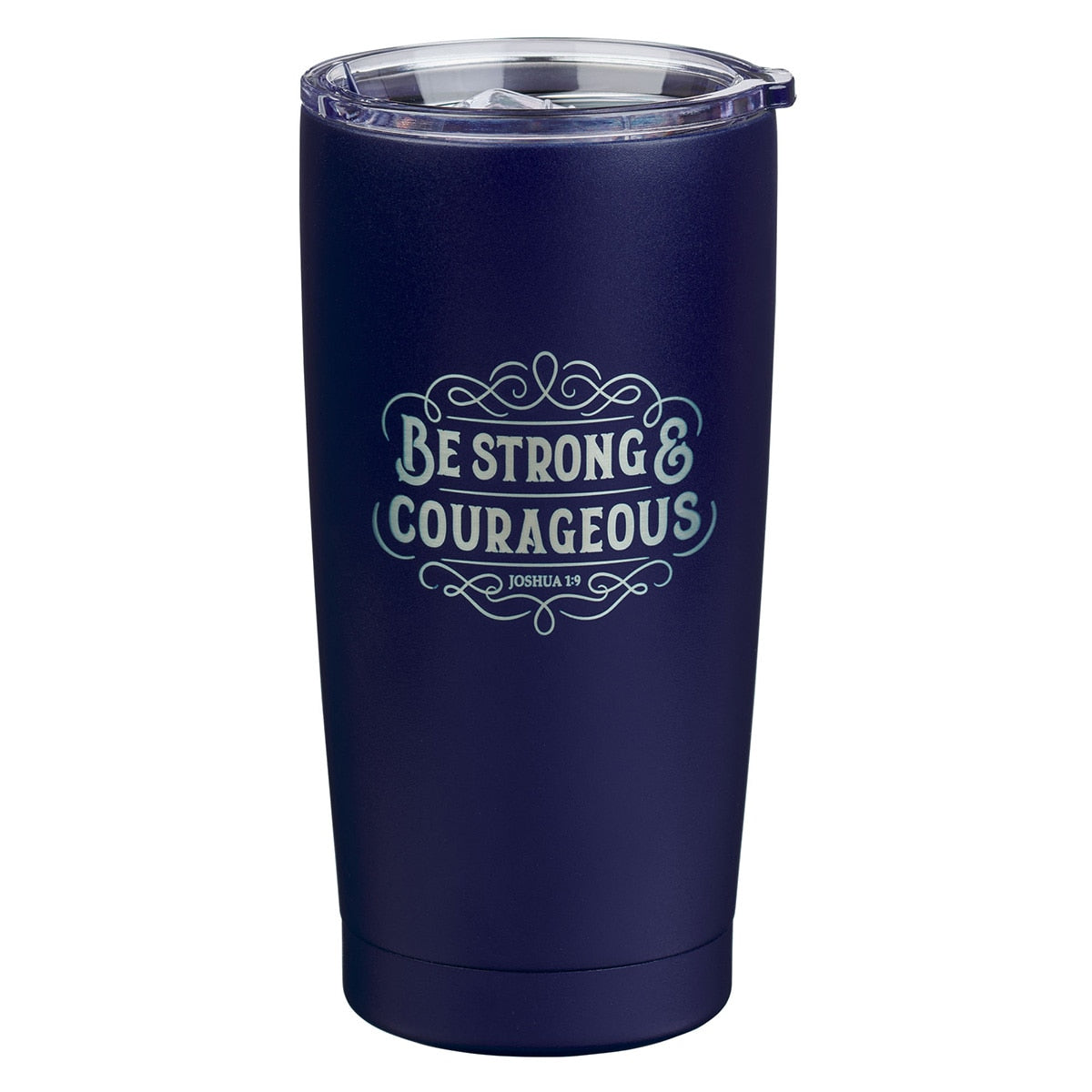 Strong and Courageous Navy Blue Stainless Steel Travel Tumbler - Joshua 1:9 by Christian Art Gifts