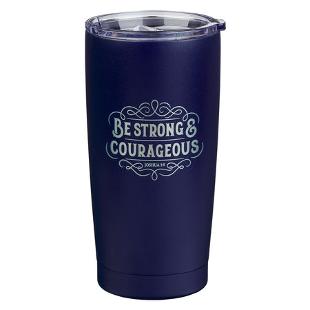 Strong and Courageous Navy Blue Stainless Steel Travel Tumbler - Joshua 1:9 by Christian Art Gifts