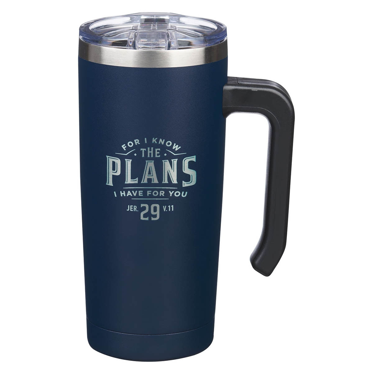 The Plans for You Navy Stainless Steel Travel Mug with Handle - Jeremiah 29:11 by Christian Art Gifts