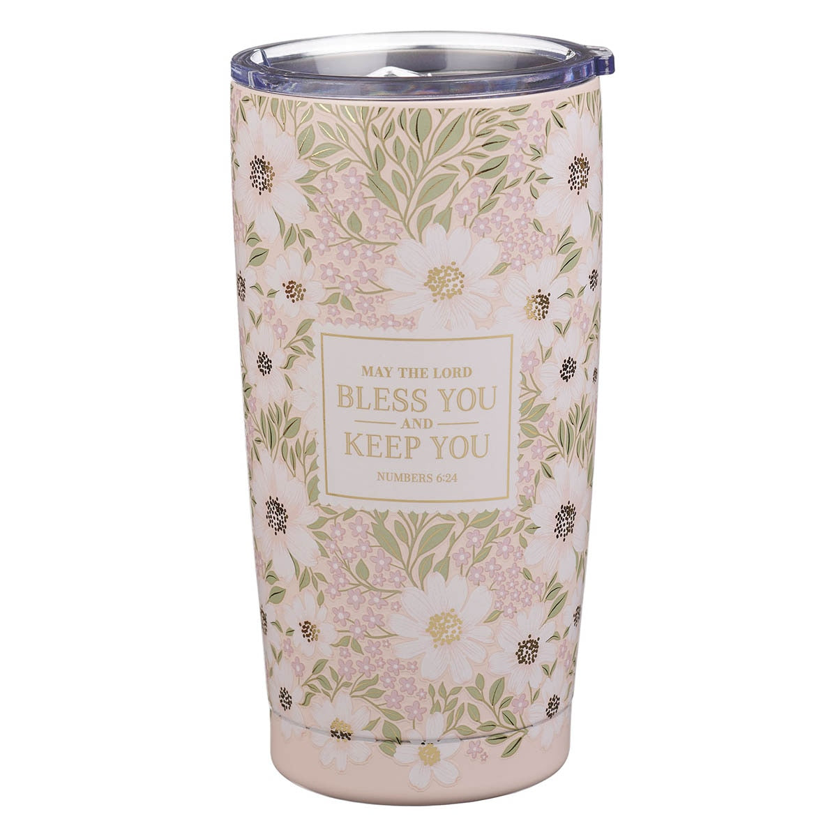 Bless and Keep You Blush Bloom Stainless Steel Travel Tumbler - Numbers 6:24 by Christian Art Gifts