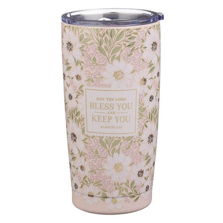 Bless and Keep You Blush Bloom Stainless Steel Travel Tumbler - Numbers 6:24 by Christian Art Gifts