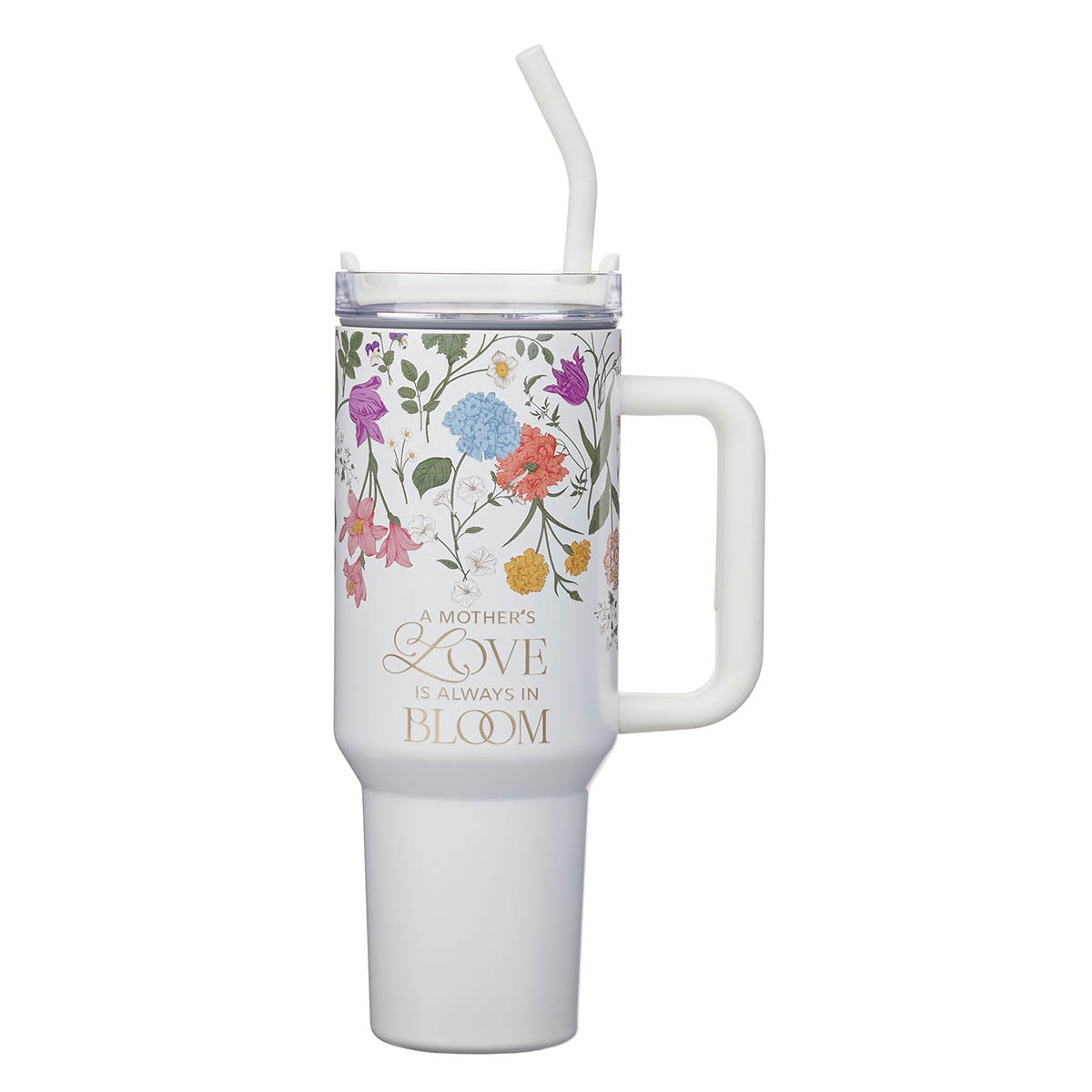 Grace White Wildflower 40 oz Stainless Steel Tumbler with Straw - 2 Corinthians 12:9 by Christian Art Gifts