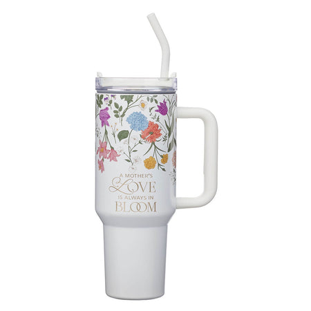 Grace White Wildflower 40 oz Stainless Steel Tumbler with Straw - 2 Corinthians 12:9 by Christian Art Gifts