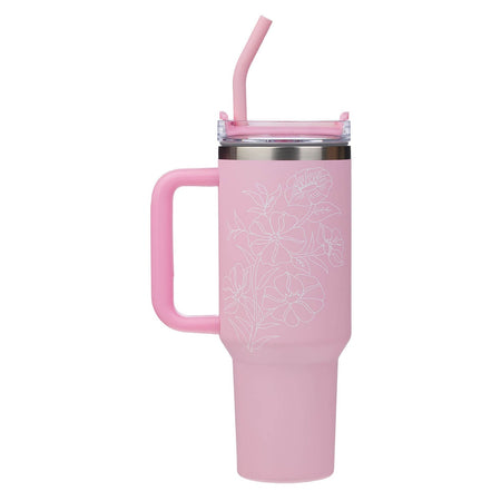 Things Are Possible Pink Poppy Stainless Steel Tumbler with Straw - Matthew 19:26 by Christian Art Gifts, product view 2