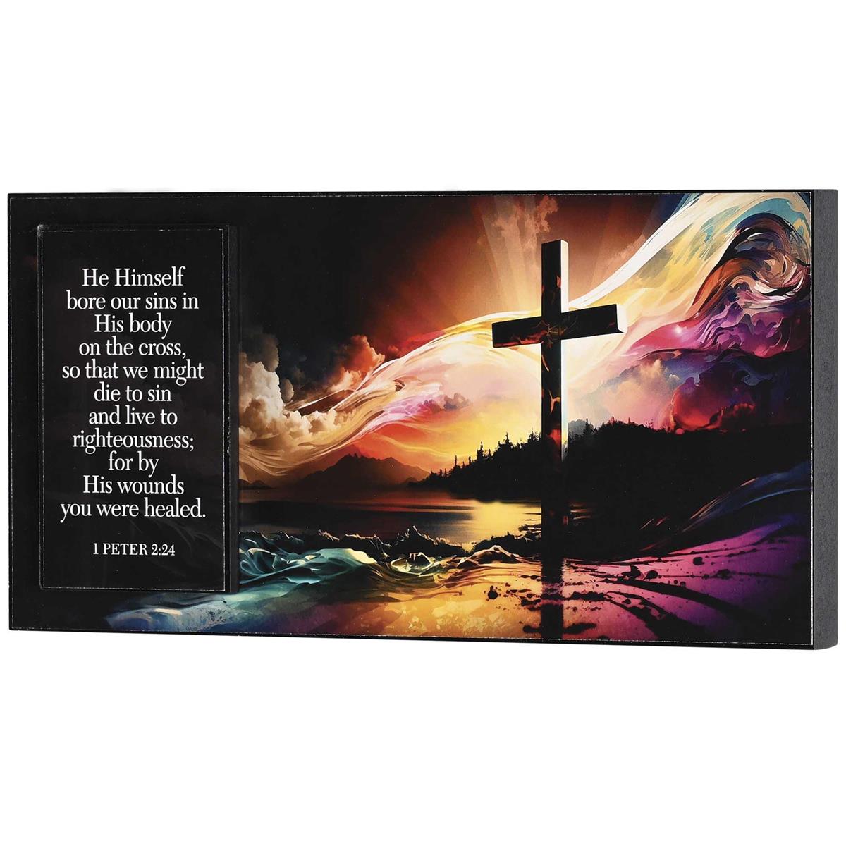 He Himself Bore Our Sins In His Body On The Cross Pink And Yellow 12 x 6 Wood by Dicksons