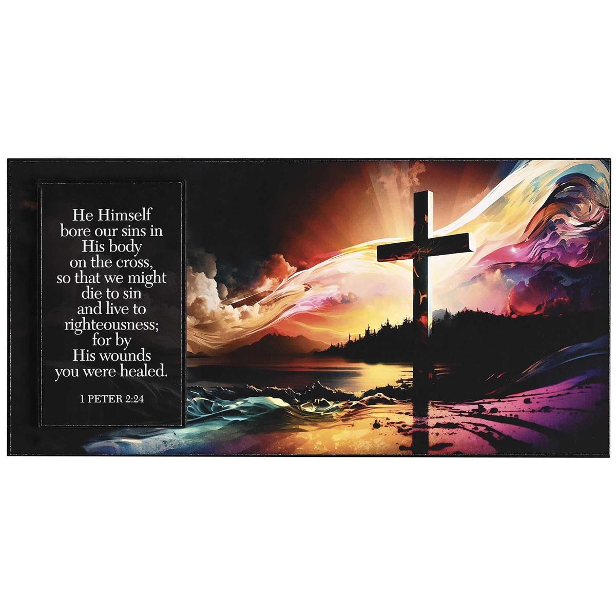 He Himself Bore Our Sins In His Body On The Cross Pink And Yellow 12 x 6 Wood by Dicksons, product view 2