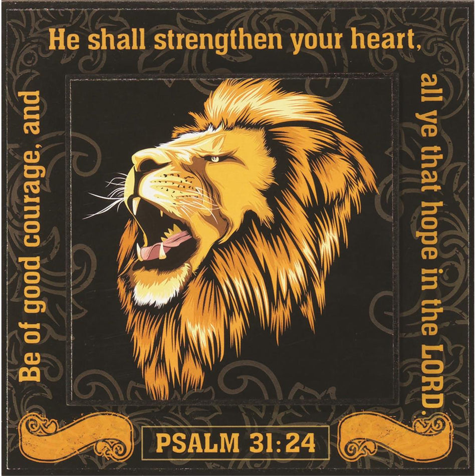 Stacked Wall Plaque Lion Psalm 31:24 6x6 by Dicksons, product view 2