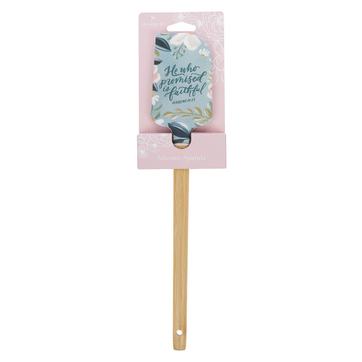 He Who Promised is Faithful Light Blue Floral Silicone Spatula – Hebrews 10:23 by Christian Art Gifts