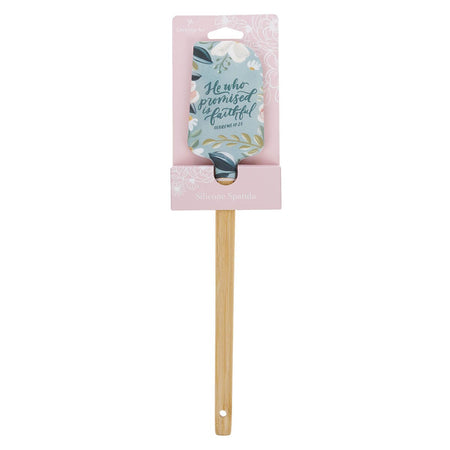 He Who Promised is Faithful Light Blue Floral Silicone Spatula – Hebrews 10:23 by Christian Art Gifts