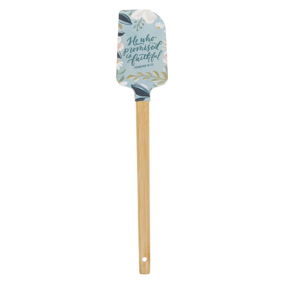 He Who Promised is Faithful Light Blue Floral Silicone Spatula – Hebrews 10:23 by Christian Art Gifts, product view 2