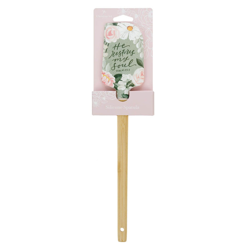 He Restores My Soul Green Floral Garden Silicone Spatula - Psalm 23:3 by Christian Art Gifts