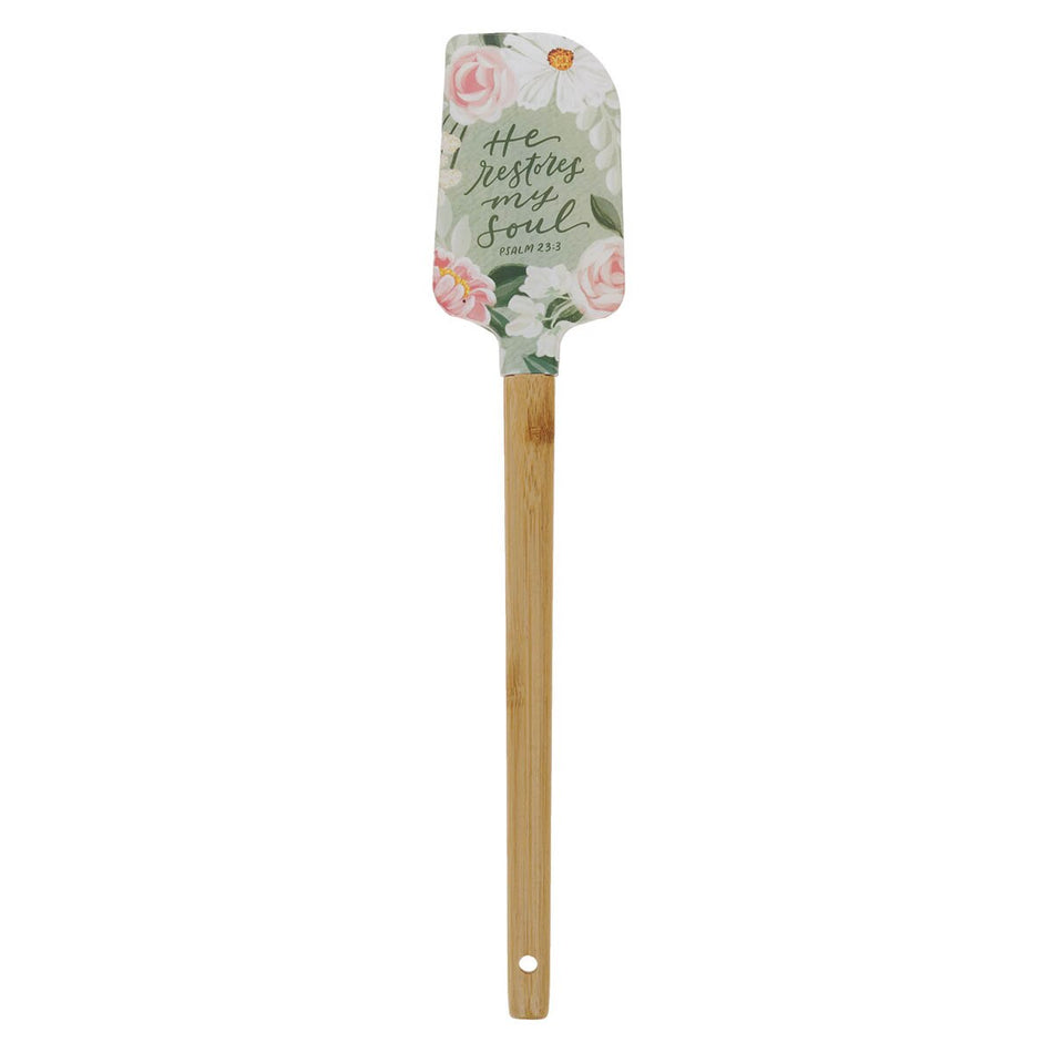 He Restores My Soul Green Floral Garden Silicone Spatula - Psalm 23:3 by Christian Art Gifts, product view 2