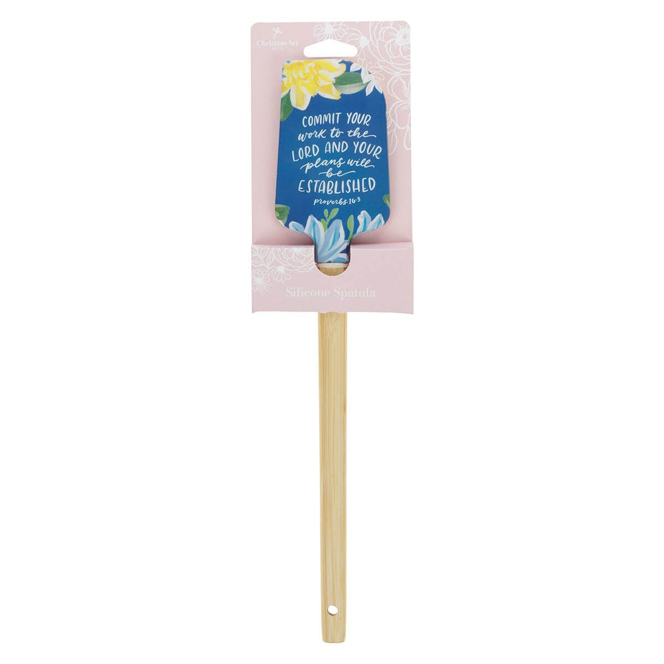 The Commit Your Work to the Lord Navy Floral Silicone Spatula – Proverbs 16:3 by Christian Art Gifts