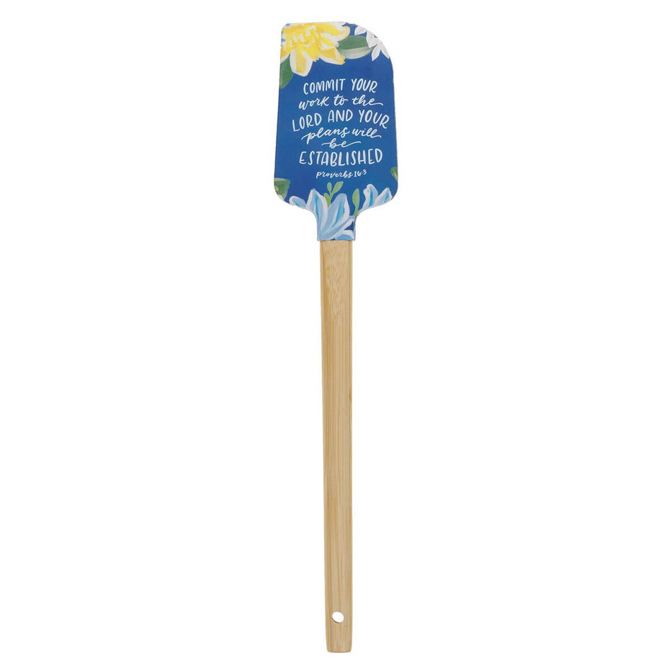 The Commit Your Work to the Lord Navy Floral Silicone Spatula – Proverbs 16:3 by Christian Art Gifts, product view 2
