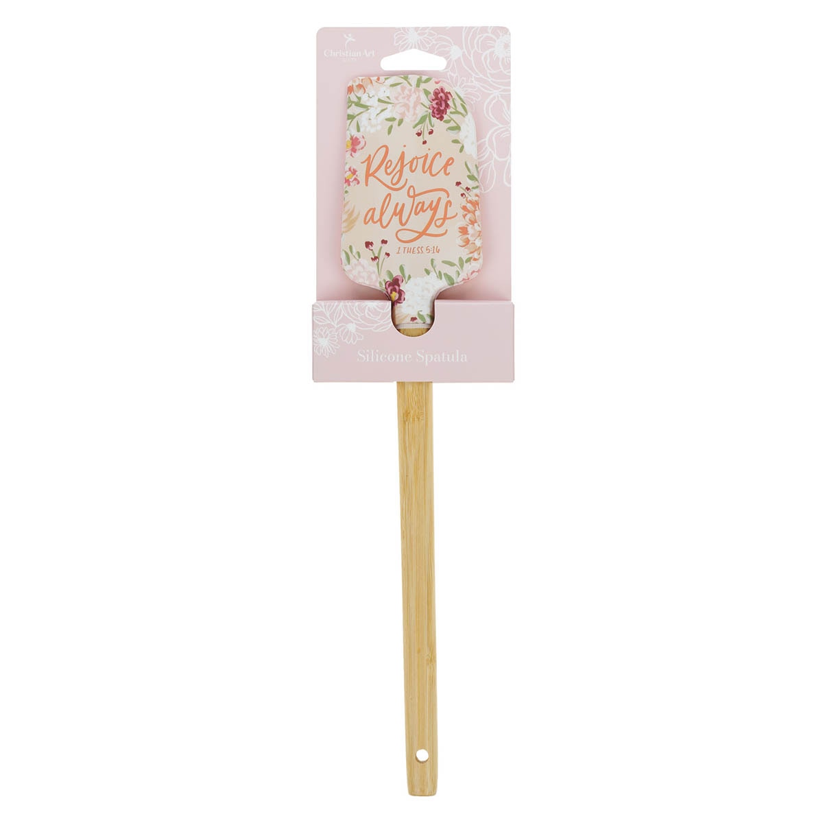 Rejoice Always Peach Floral Silicone Spatula – 1 Thessalonians 5:16 by Christian Art Gifts